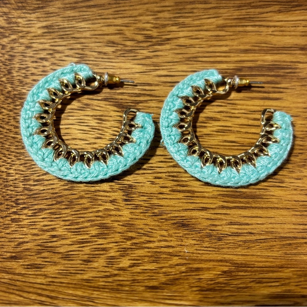 Gold and Turquoise Hoop Earrings